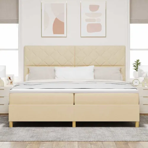 Box spring krevet s uzglavljem Krema 200 x 200 cm tkanina - Krema 200 x 200 cm Dizajn s rombovima Cijena