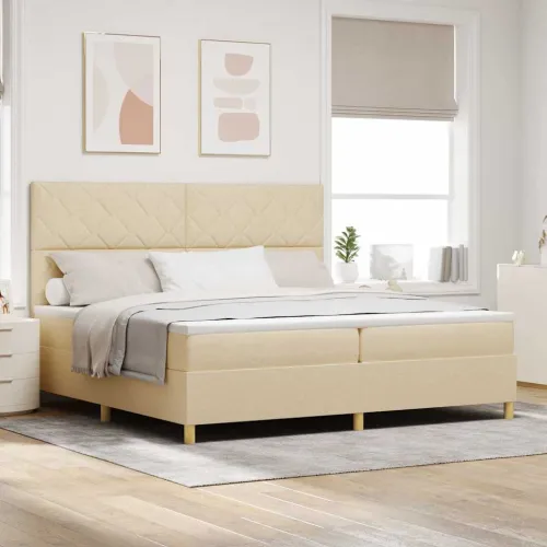 Box spring krevet s uzglavljem Krema 200 x 200 cm tkanina - Krema 200 x 200 cm Dizajn s rombovima Cijena