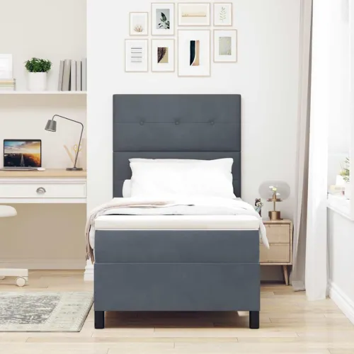 Box spring krevet Tamno siva 100 x 200 cm Baršun - Tamno siva 100 x 200 cm Prošiveno gumbima Cijena