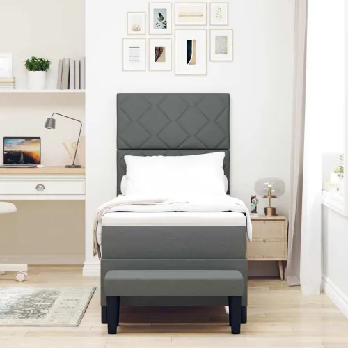 Box spring krevet Tamno siva 80 x 200 cm tkanina - Tamno siva 80 x 200 cm Dizajn s rombovima Cijena