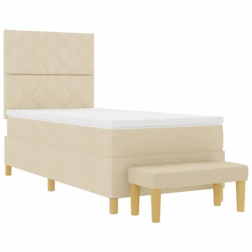 Box spring krevet s jastukom Krema 200 x 100 cm tkanina - Krema 100 x 200 cm Dizajn s rombovima Cijena