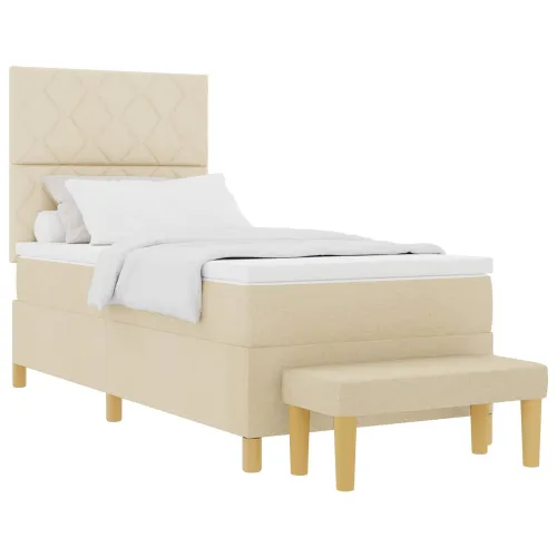 Box spring krevet s jastukom Krema 200 x 100 cm tkanina - Krema 100 x 200 cm Dizajn s rombovima Cijena