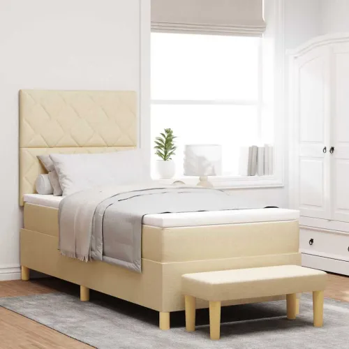 Box spring krevet s jastukom Krema 200 x 100 cm tkanina - Krema 100 x 200 cm Dizajn s rombovima Cijena