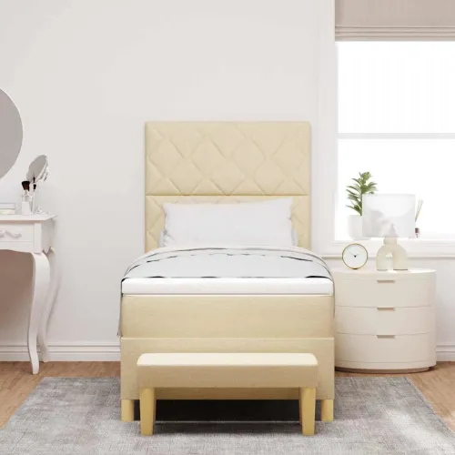 Box spring krevet s jastukom Krema 200 x 100 cm tkanina - Krema 100 x 200 cm Dizajn s rombovima Cijena