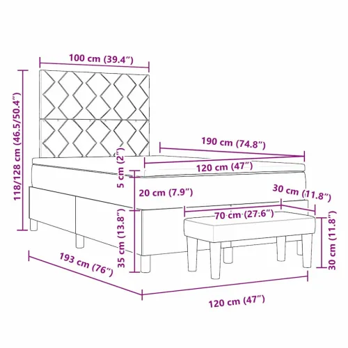 Box spring krevet s uzglavljem Krema 190 x 120 cm tkanina - Krema 120 x 190 cm Dizajn s rombovima Cijena
