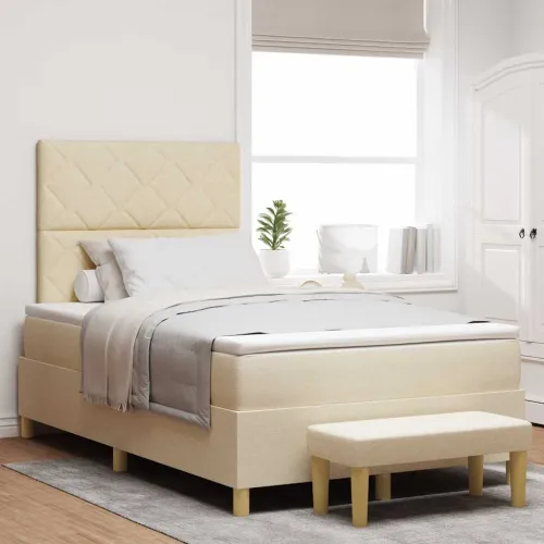 Box spring krevet s uzglavljem Krema 190 x 120 cm tkanina - Krema 120 x 190 cm Dizajn s rombovima Cijena