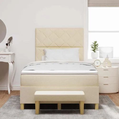 Box spring krevet s uzglavljem Krema 190 x 120 cm tkanina - Krema 120 x 190 cm Dizajn s rombovima Cijena