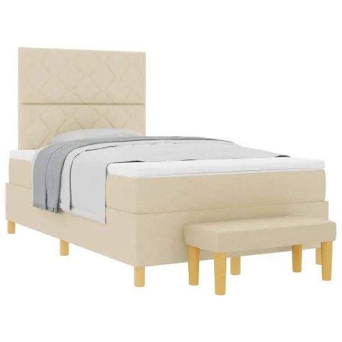 Box spring krevet s uzglavljem Krema 190 x 120 cm tkanina - Krema 120 x 190 cm Dizajn s rombovima Cijena