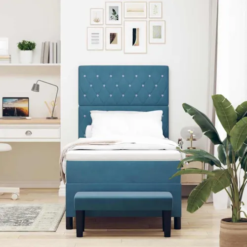 Box spring krevet Tamno plava 190 x 90 cm Baršun - Tamno plava 90 x 190 cm Kristal s dugmadima Cijena