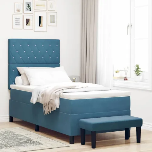 Box spring krevet Tamno plava 190 x 90 cm Baršun - Tamno plava 90 x 190 cm Kristal s dugmadima Cijena