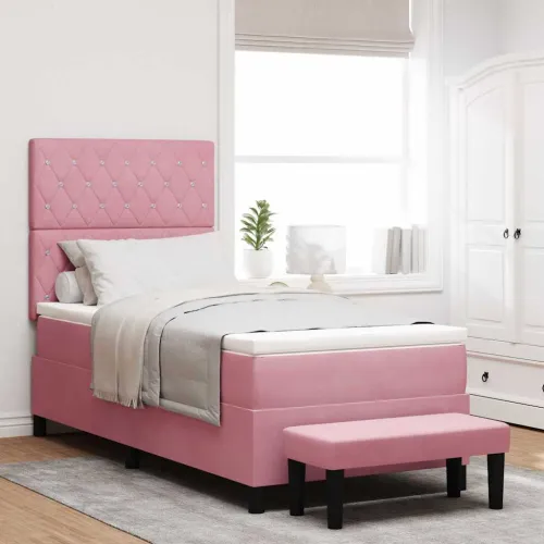 Box spring krevet Ružičasta 190 x 90 cm Baršun - Ružičasta 90 x 190 cm Kristal s dugmadima Cijena