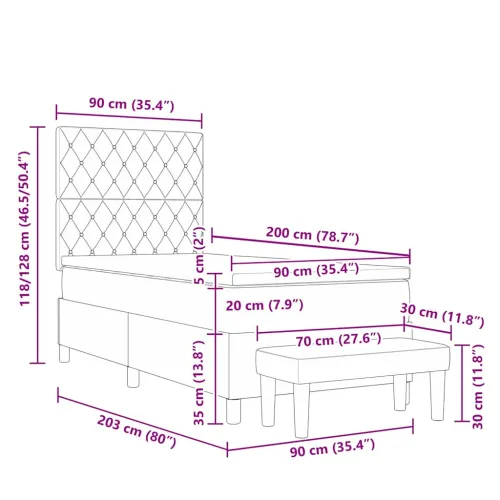 Box spring krevet Ružičasta 200 x 90 cm Baršun - Ružičasta 90 x 200 cm Kristal s dugmadima Cijena
