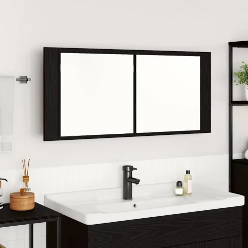 LED Ogledalo s Ormarom Crni hrast 100 x 12 x 45 cm - Crni hrast Cijena
