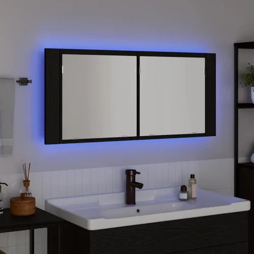 LED Ogledalo s Ormarom Crni hrast 100 x 12 x 45 cm - Crni hrast Cijena