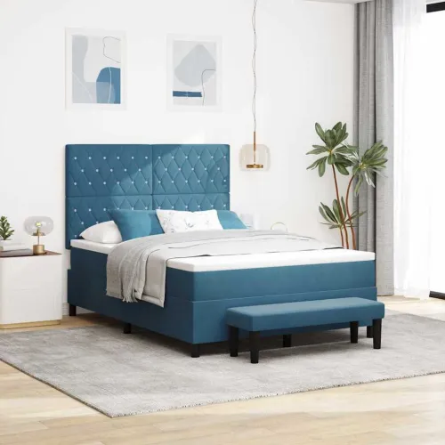 Box spring krevet Tamno plava 190 x 140 cm Baršun - Tamno plava 140 x 190 cm Kristal s dugmadima Cijena