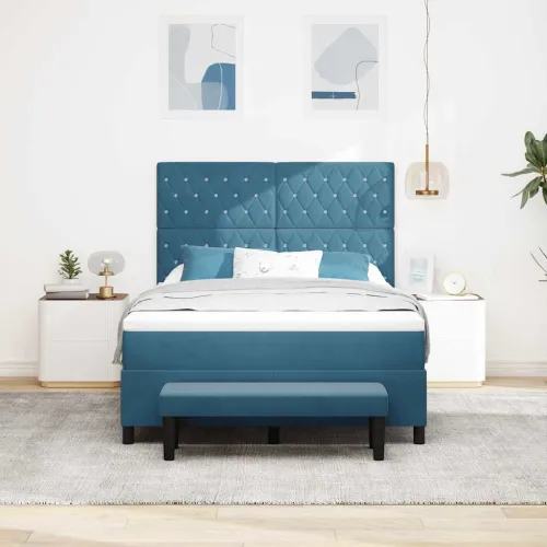 Box spring krevet Tamno plava 190 x 140 cm Baršun - Tamno plava 140 x 190 cm Kristal s dugmadima Cijena