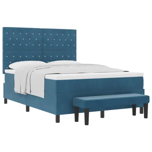 Box spring krevet Tamno plava 190 x 140 cm Baršun - Tamno plava 140 x 190 cm Kristal s dugmadima Cijena