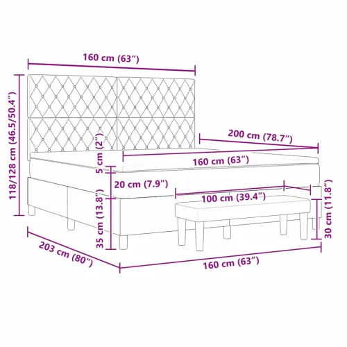 Box spring krevet Svjetlosiva 200 x 160 cm Baršun - Svjetlosiva 160 x 200 cm Kristal s dugmadima Cijena