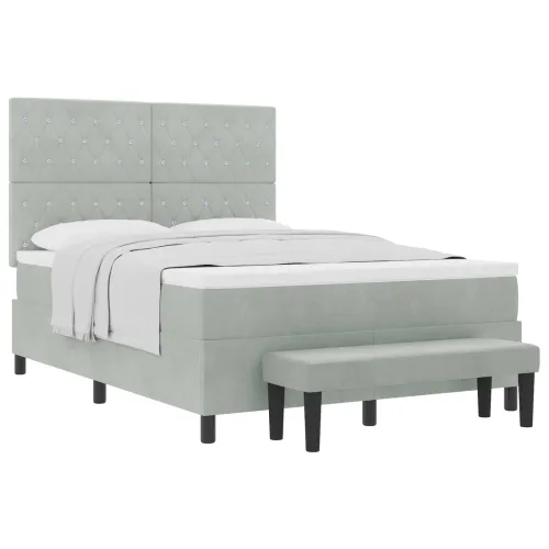 Box spring krevet Svjetlosiva 200 x 160 cm Baršun - Svjetlosiva 160 x 200 cm Kristal s dugmadima Cijena