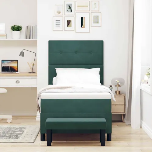 Box spring krevet Tamnozelena 200 x 80 cm Baršun - Tamnozelena 80 x 200 cm Prošiveno gumbima Cijena