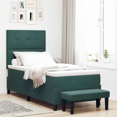 Box spring krevet Tamnozelena 200 x 80 cm Baršun - Tamnozelena 80 x 200 cm Prošiveno gumbima Cijena