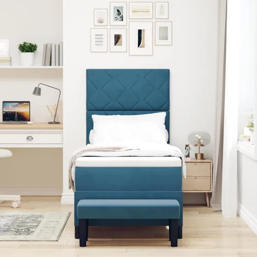 Box spring krevet Tamno plava 200 x 80 cm Baršun - Tamno plava 80 x 200 cm Dizajn s rombovima Cijena