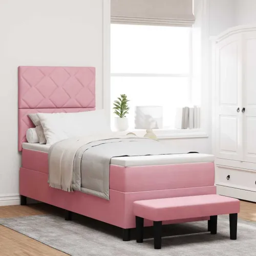 Box spring krevet Ružičasta 200 x 80 cm Baršun - Ružičasta 80 x 200 cm Dizajn s rombovima Cijena
