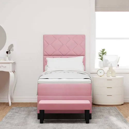 Box spring krevet Ružičasta 200 x 80 cm Baršun - Ružičasta 80 x 200 cm Dizajn s rombovima Cijena