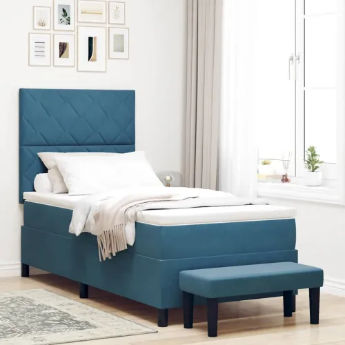 Box spring krevet Tamno plava 190 x 90 cm Baršun - Tamno plava 90 x 190 cm Dizajn s rombovima Cijena