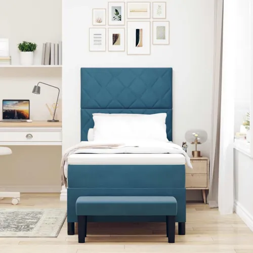 Box spring krevet Tamno plava 190 x 90 cm Baršun - Tamno plava 90 x 190 cm Dizajn s rombovima Cijena
