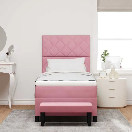 Box spring krevet Ružičasta 190 x 90 cm Baršun - Ružičasta 90 x 190 cm Dizajn s rombovima Cijena
