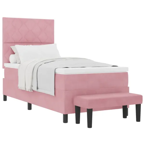 Box spring krevet Ružičasta 190 x 90 cm Baršun - Ružičasta 90 x 190 cm Dizajn s rombovima Cijena