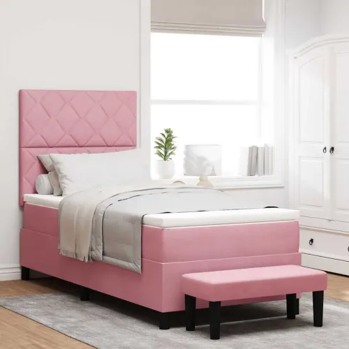 Box spring krevet Ružičasta 190 x 90 cm Baršun - Ružičasta 90 x 190 cm Dizajn s rombovima Cijena