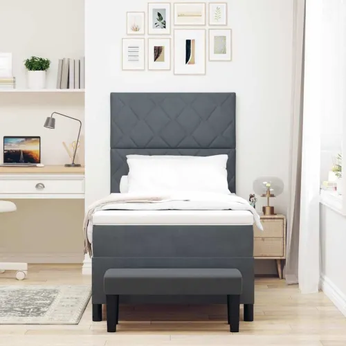 Box spring krevet Tamno siva 200 x 90 cm Baršun - Tamno siva 90 x 200 cm Dizajn s rombovima Cijena