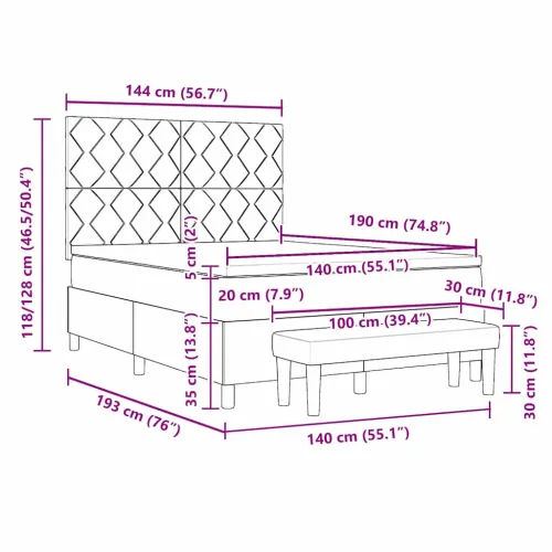 Box spring krevet Svijetlo siva 190 x 140 cm Baršun - Svjetlosiva 140 x 190 cm Dizajn s rombovima Cijena