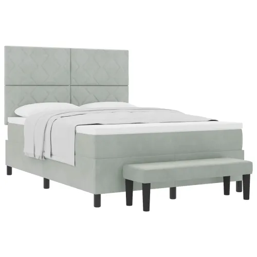Box spring krevet Svijetlo siva 190 x 140 cm Baršun - Svjetlosiva 140 x 190 cm Dizajn s rombovima Cijena