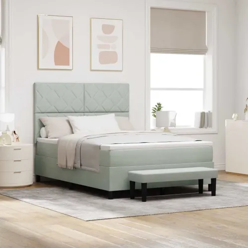Box spring krevet Svjetlosiva 200 x 140 cm Baršun - Svjetlosiva 140 x 200 cm Dizajn s rombovima Cijena