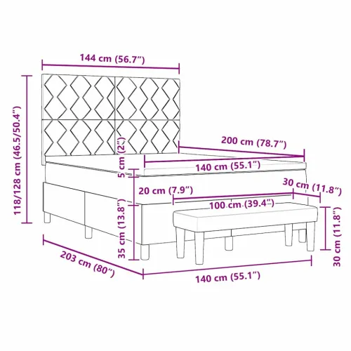 Box spring krevet Svjetlosiva 200 x 140 cm Baršun - Svjetlosiva 140 x 200 cm Dizajn s rombovima Cijena