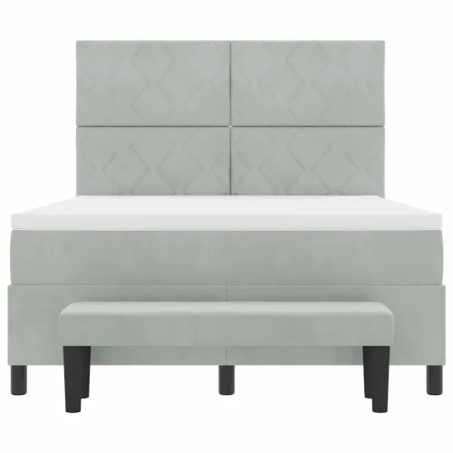 Box spring krevet Svjetlosiva 200 x 140 cm Baršun - Svjetlosiva 140 x 200 cm Dizajn s rombovima Cijena