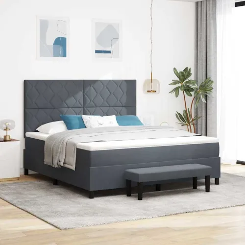 Box spring krevet Tamno siva 200 x 180 cm Baršun - Tamno siva 180 x 200 cm Dizajn s rombovima Cijena