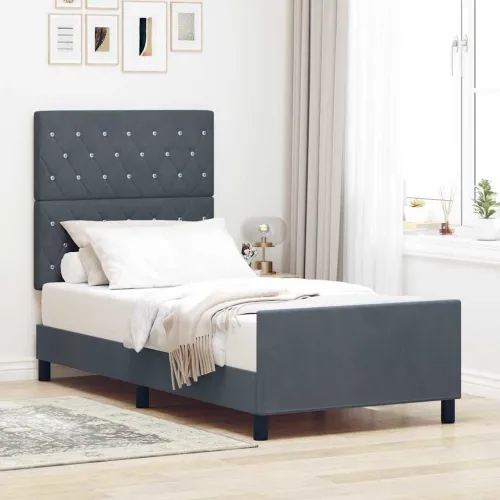 Box spring krevet Tamno siva 90 x 200 cm Baršun - Tamno siva 90 x 200 cm Kristal s dugmadima Cijena