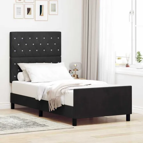 Box spring krevet s uzglavljem Crna 100 x 200 cm Baršun - Crna 100 x 200 cm Kristal s dugmadima Cijena