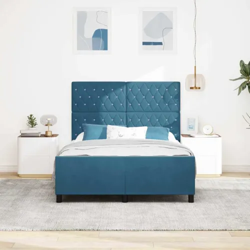 Box spring krevet Tamno plava 140 x 200 cm Baršun - Tamno plava 140 x 200 cm Kristal s dugmadima Cijena