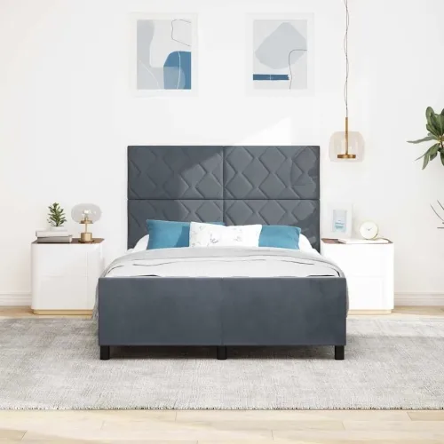 Box spring krevet Tamno siva 140 x 200 cm Baršun - Tamno siva 140 x 200 cm Dizajn s rombovima Cijena