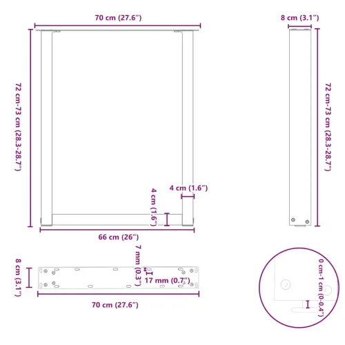 Noge za blagovaonski stol U-oblik 3 kom Prirodni čelik 70 x (72-73) cm Čelik - Prirodna 70 x (72-73) cm 3 Cijena