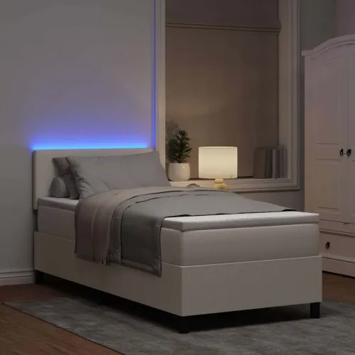 LED Box Spring Krevet s uzglavljem Krema i bijela 100 x 200 cm - Krema 100 x 200 cm Nizak uzglavlju Cijena