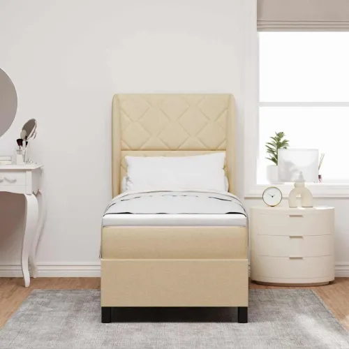 Box spring krevet s jastukom Krema 80 x 200 cm tkanina - Krema 80 x 200 cm Dizajn s rombovima Cijena