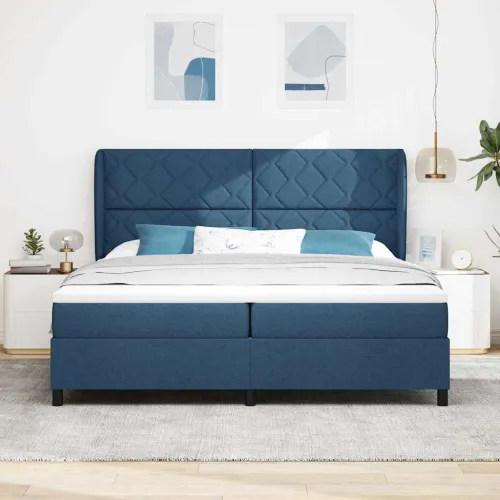 Box spring krevet s uzglavljem Plava 200 x 200 cm tkanina - Plava 200 x 200 cm Dizajn s rombovima Cijena