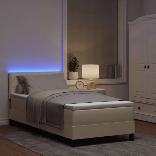 Box spring krevet s jastukom Krema 100 x 200 cm tkanina - Krema 100 x 200 cm Dizajn s rombovima Cijena