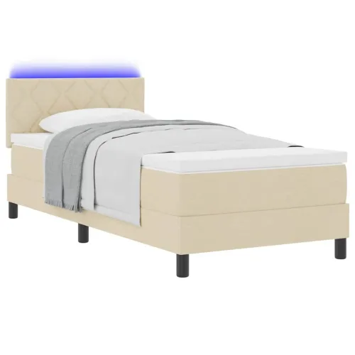 Box spring krevet s jastukom Krema 100 x 200 cm tkanina - Krema 100 x 200 cm Dizajn s rombovima Cijena